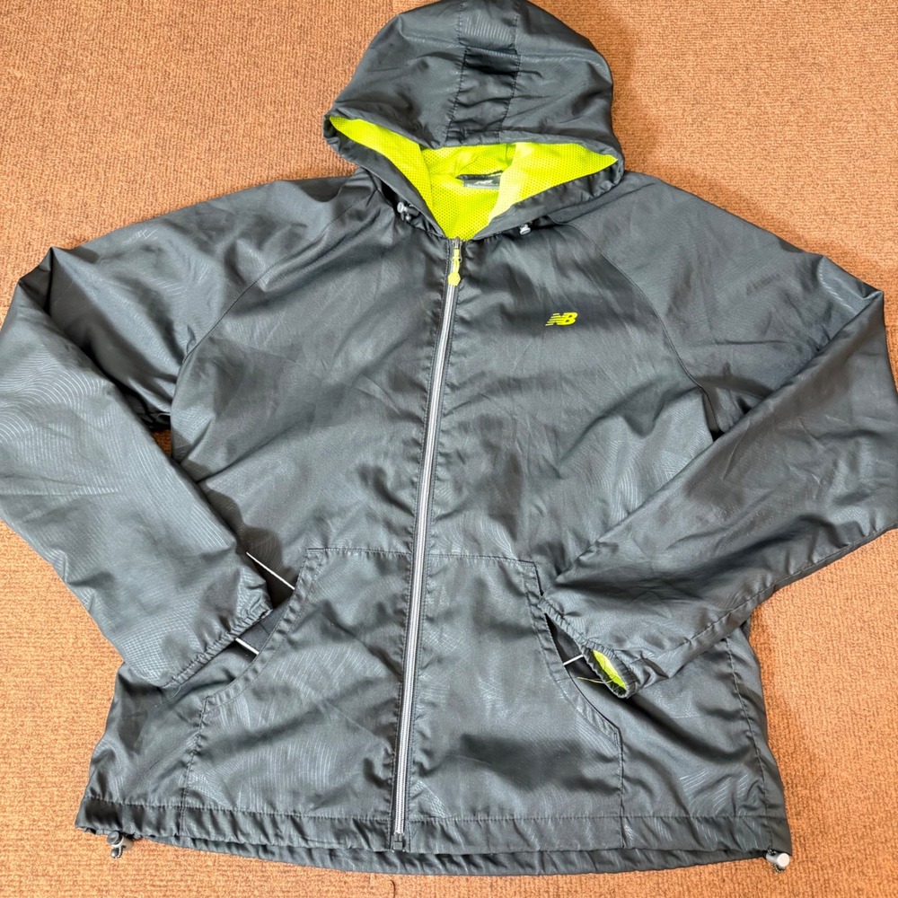 New Balance Womens 1X Hooded Windbreaker Jacket Black Yellow‎ Full Zip RN130893